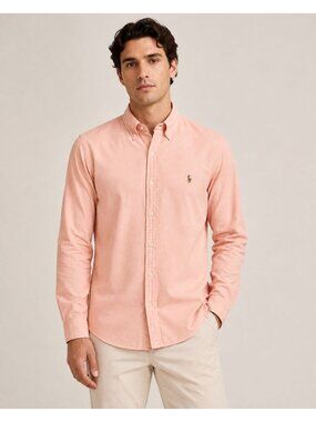 Ralph Lauren Mens Classic-Fit Button Down Shirt W/Polo Logo Salmon XLarge